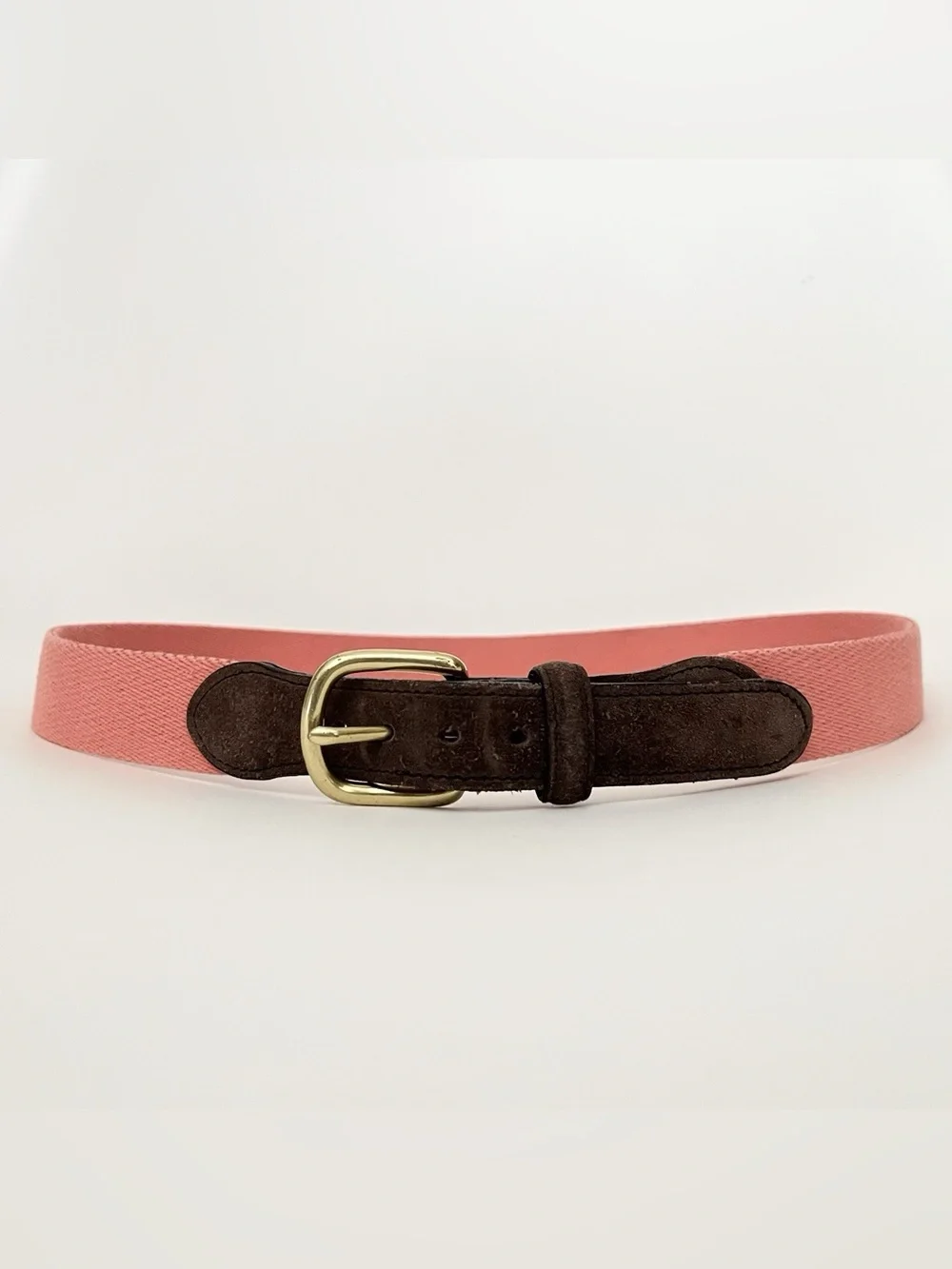 Matt Singer Men's Brown Suede Tip Belt Salmon Canvas Solid Brass Buckle Size 34